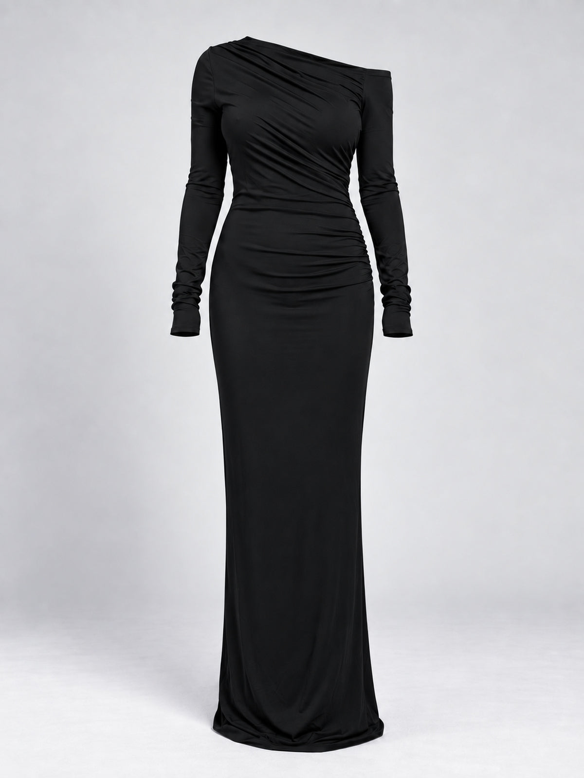 FAYE black maxi dress, ghost mannequin front view