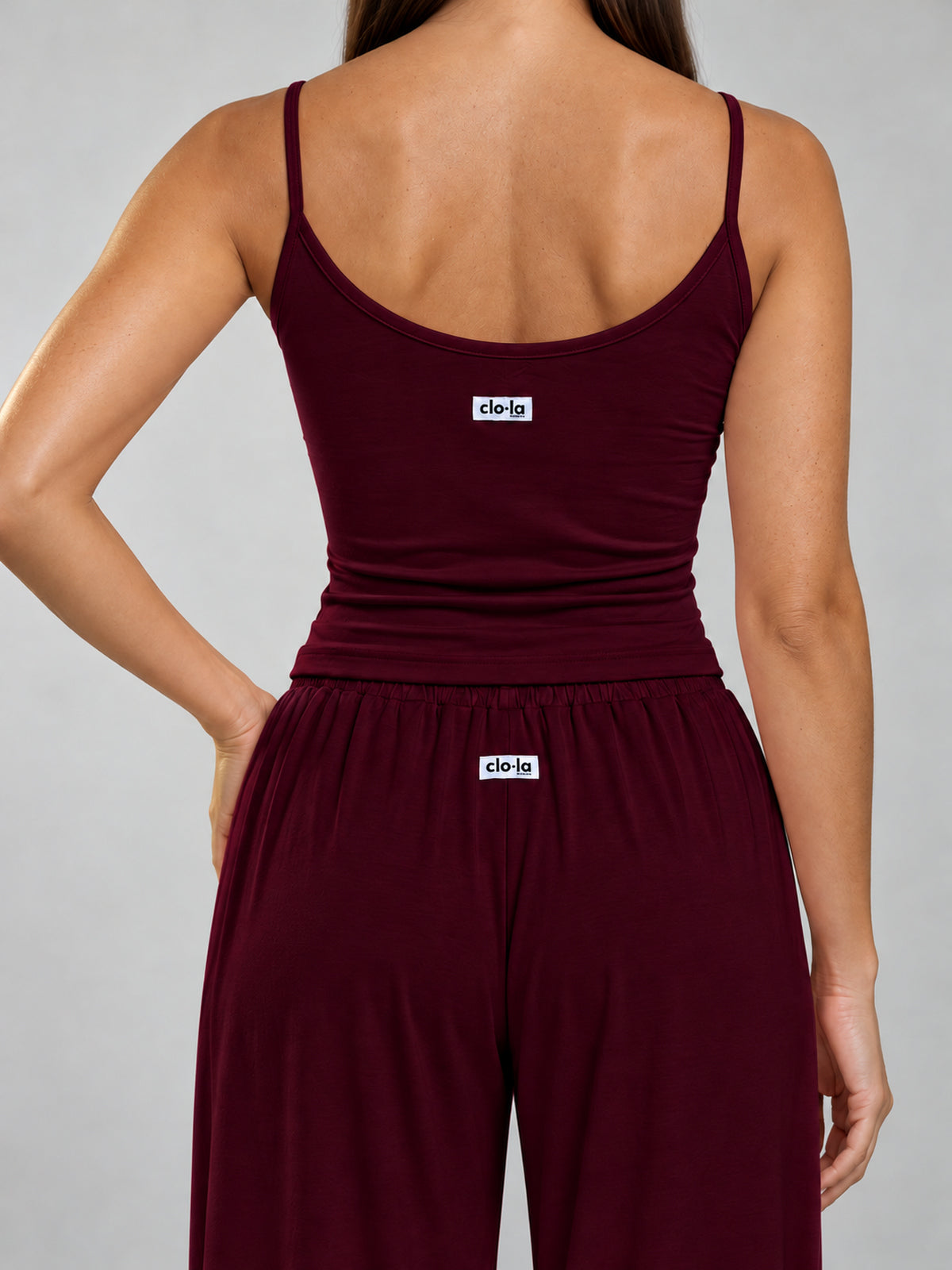 Burgundy Lounge Pyjama Set, back close-up of camisole and trousers