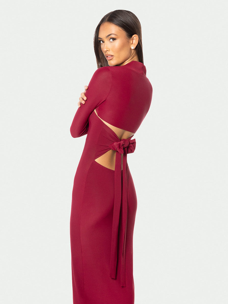 Burgundy long-sleeve bolero with cropped fit and second-skin feel