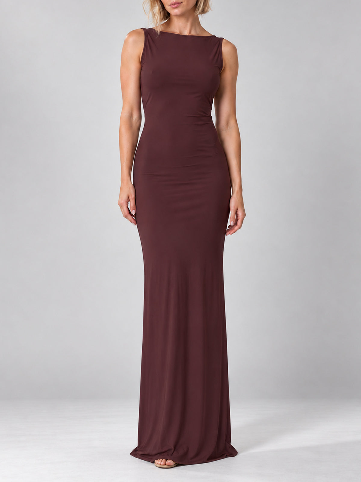 CLOÉ brown sleeveless maxi dress, front view