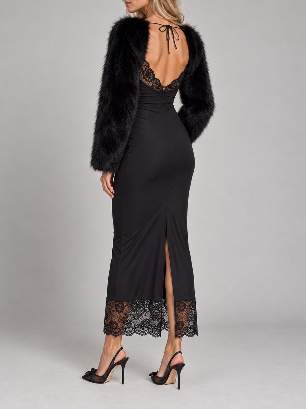 Svart faux fur-bolero – faceless produktbild