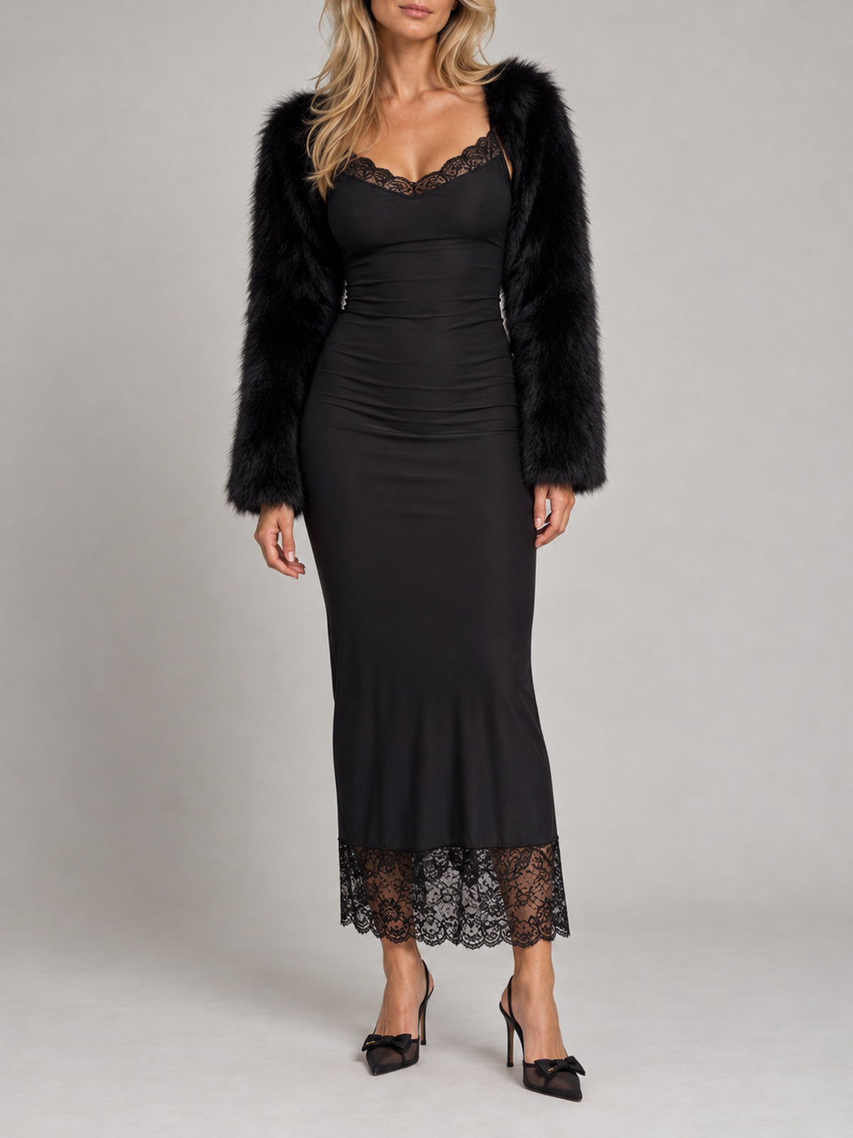 Svart faux fur-bolero – faceless produktbild