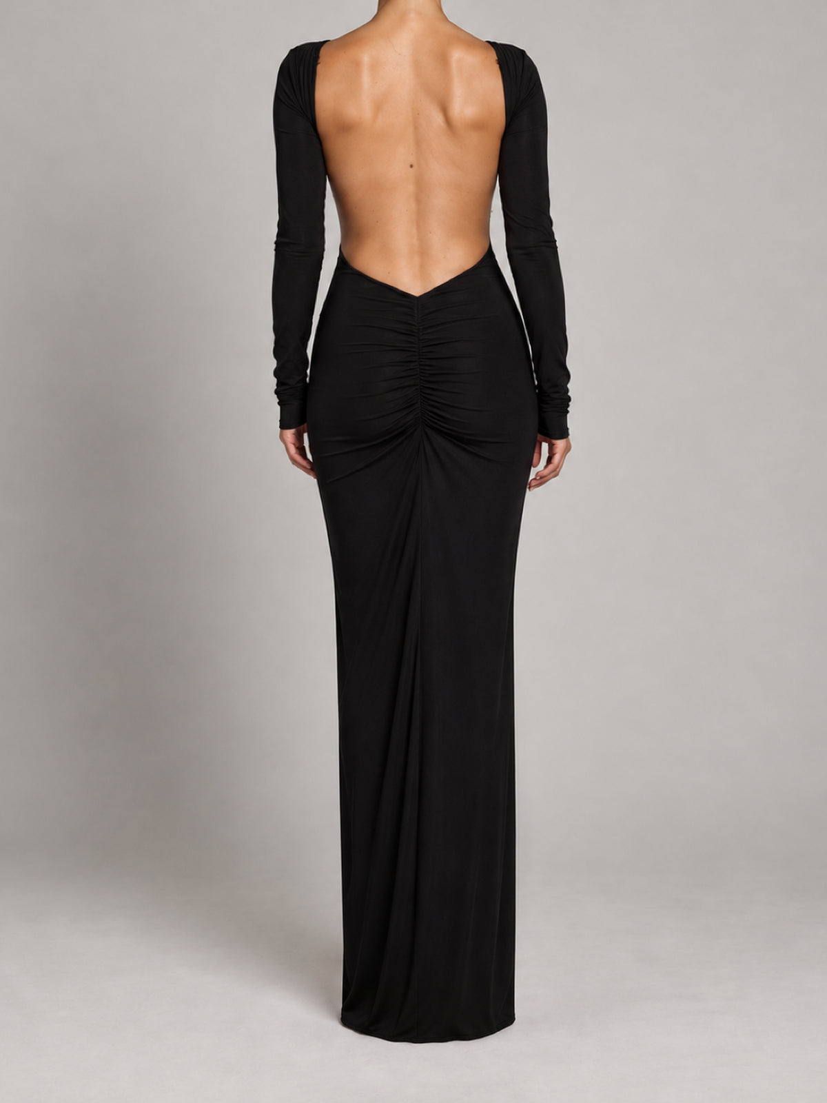 Shiv black maxi dress, open back without upper strap